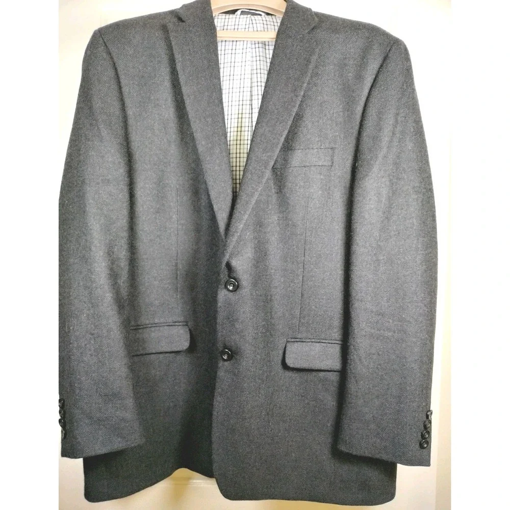 Lauren Ralph Lauren Mens Sport Coat Blazer 46L Gray Wool Tweed Plaid Lining